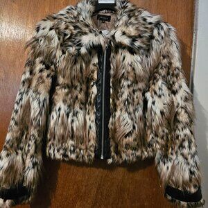 Majorelle S Faux Cheetah Fur Coat Faux Leather Accents Zippered Wildcat Soft